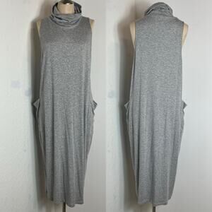 Eileen Fisher Funnel Cowl-Neck Sleeves Jersey shift Dress, patch pockets Size M